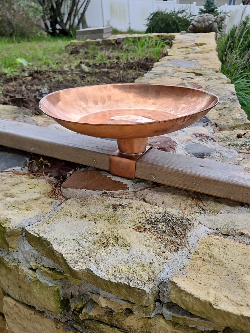 Vintage MCM Copper Deck Rail Bird Bath/Planter Bowl Garden 2X4 Mount